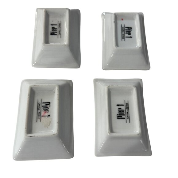 Set of 4 Pier 1 white ceramic rectangular sushi dipping  bowls soy sauce wasabi - Picture 2 of 6